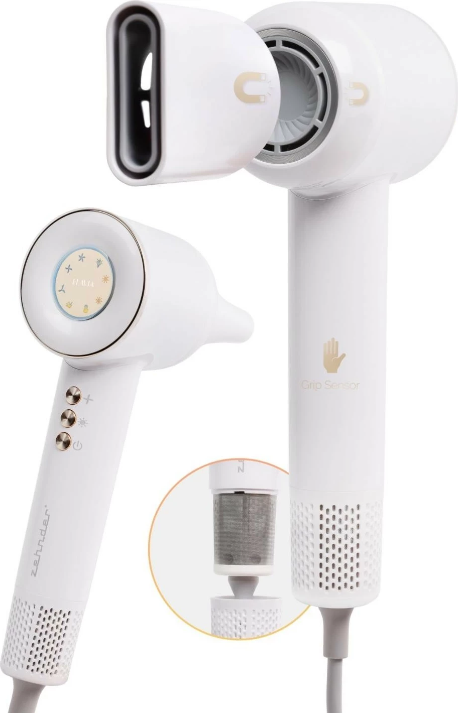 Tharëse flokësh Zehnder Flavia S1000B, 1600W, ekran LED, bardhë