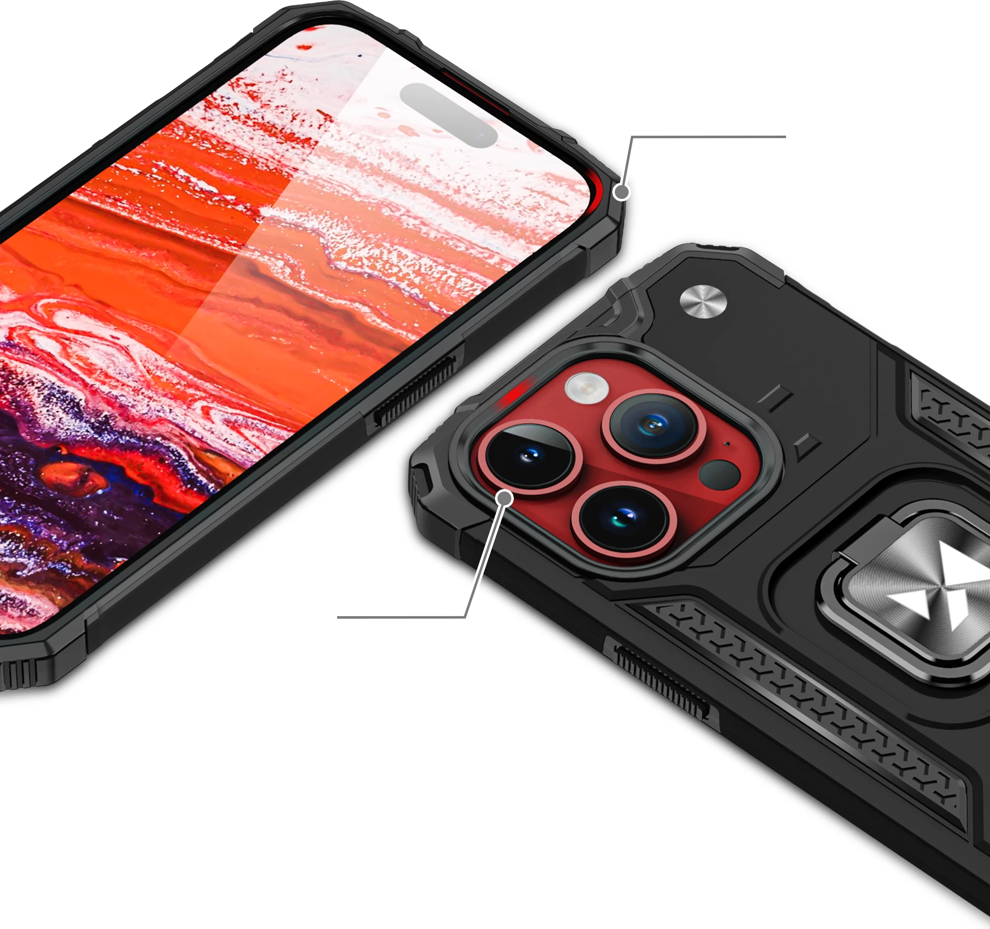 Mbështjellës Wozinsky Ring Armor për iPhone 15 Pro Max, me ring holder dhe stand, Argjendtë