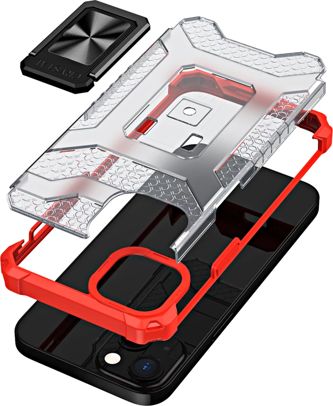 Mbështjellës Hurtel Crystal Ring Case për iPhone 13 mini, me këmbë, i kuq