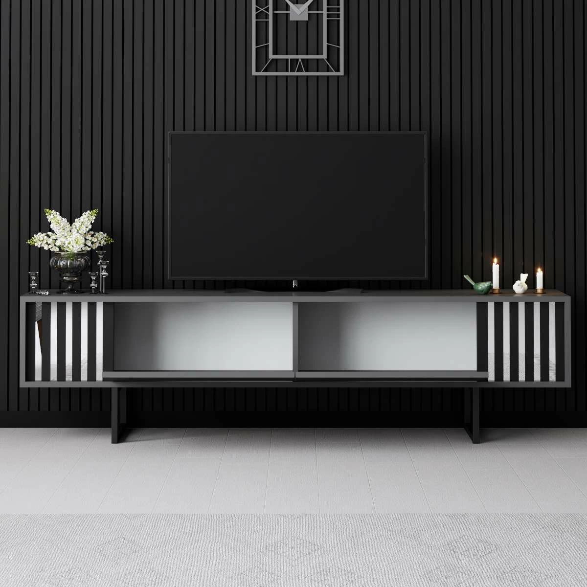 Komodë televizori Hanah Home, Chrome Line, antracit, e zezë