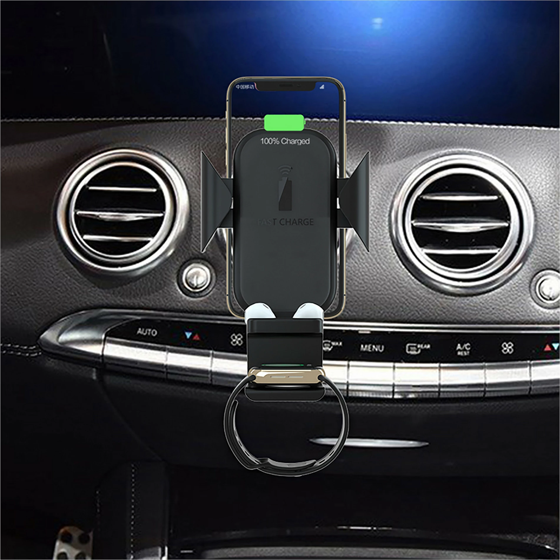 Karikues pa kabllo me mbajtës për veturë TerraTec ChargeAir All Car, Fast Charge, i zi