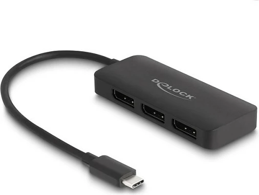 Splitter USB-C DeLOCK, MST në 3x DisplayPort, 4K 60Hz, DP 1.4, 0.15m, i zi
