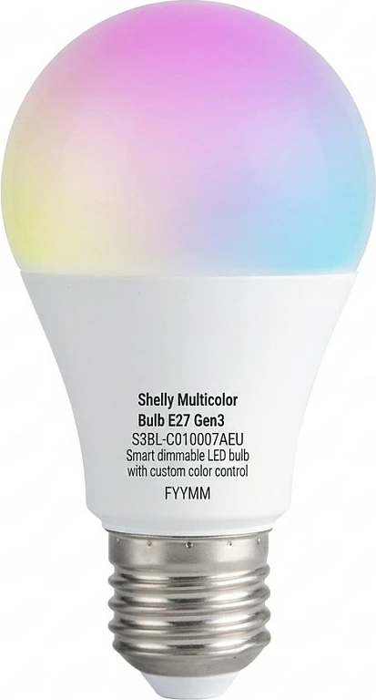 Llambë LED smart Shelly Multicolor Bulb E27 Gen3, dimmable, Wi‑Fi/BT, multicolor