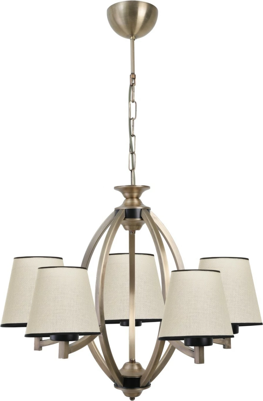 Llambë tavani Opviq Paul 5 llampa, metal, kapak stofe, ngjyrë bezhë, e zezë, ari