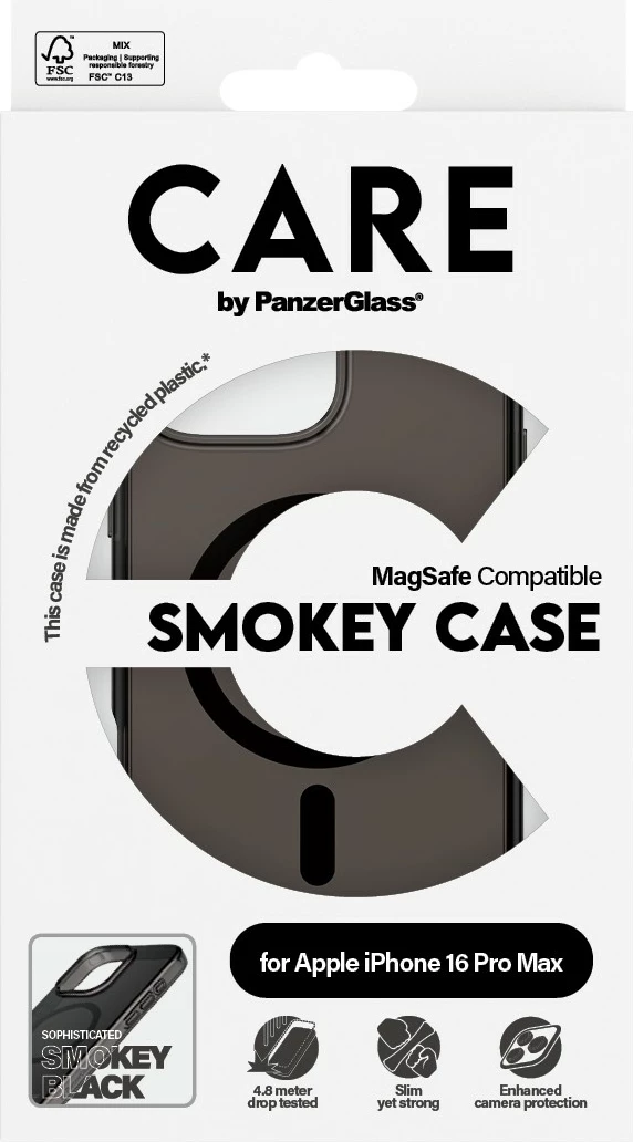 Mbështjellës PanzerGlass CARE Case Flagship Smokey MagSAFE për iPhone 16 Pro Max, i zi