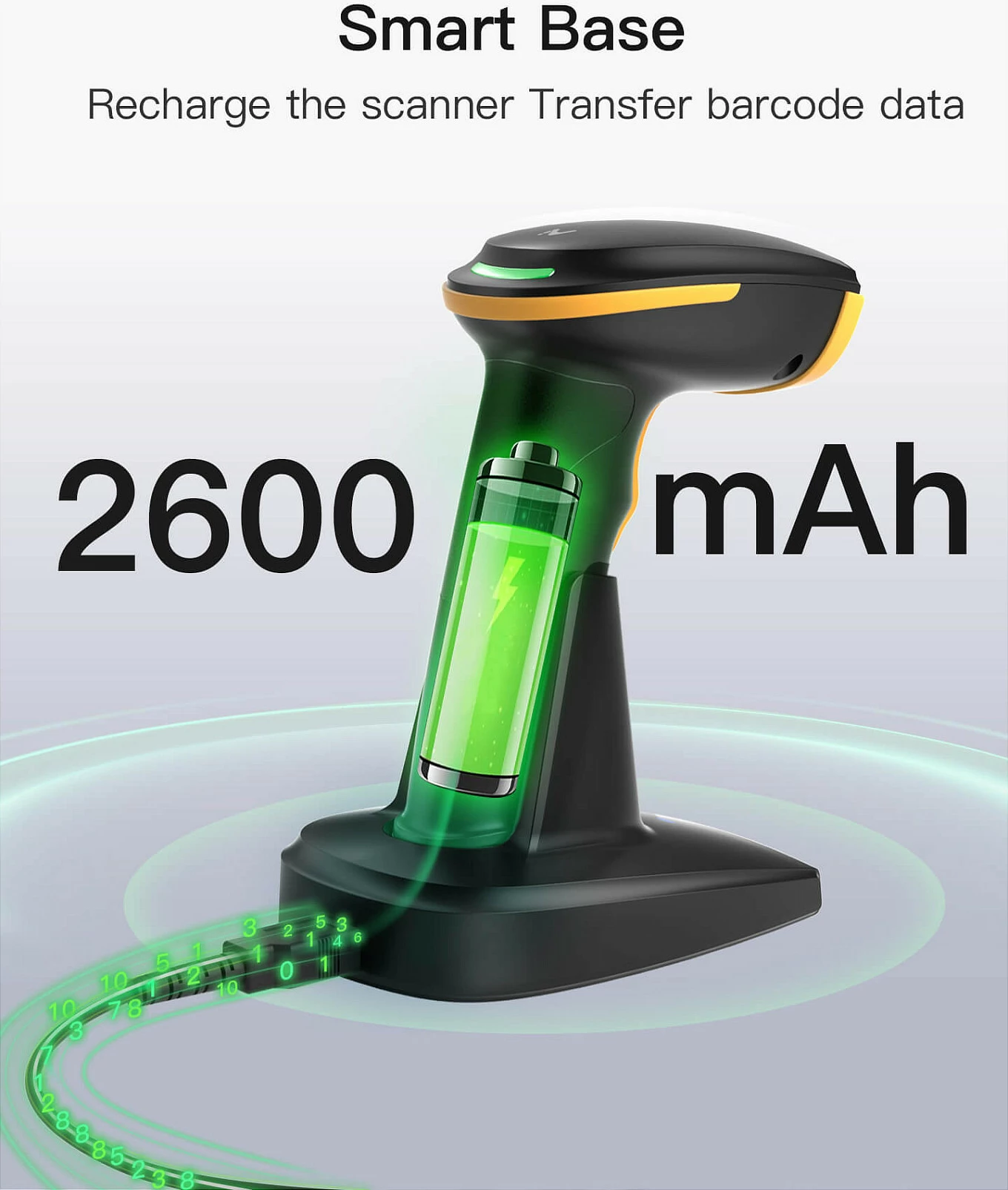 Skaner barkodi Inateck BCST-36, 2D, Bluetooth/USB, me bazë karikimi, Zi/Verdhë