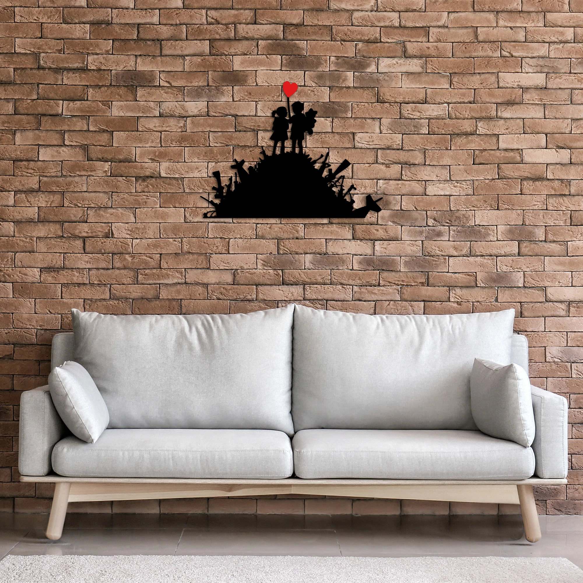 Aksesor dekorativ metalik për mur, Wallity Banksy, zi e kuqe, 52x70cm