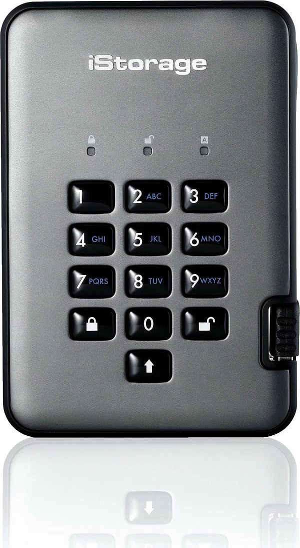Hard disk ekstern iStorage diskAshur Pro2 4TB, USB 3.2, 2.5", enkriptim AES-XTS 256-bit, me tastierë, i zi