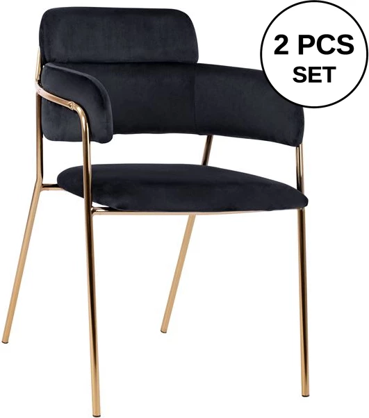 Karrige me krahë Kelso FH8521.04, kadife e zezë & këmbë ari, 52,5x52x80 cm, set prej 2 copë