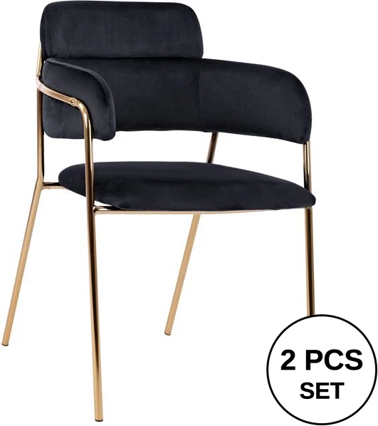 Karrige me krahë Kelso FH8521.04, kadife e zezë & këmbë ari, 52,5x52x80 cm, set prej 2 copë