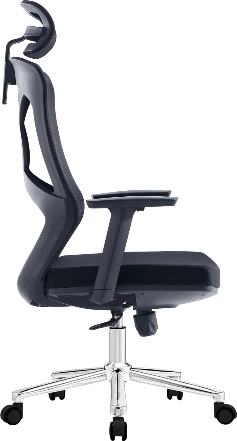 Karrige zyre FLEXORA, material rrjetë e zezë, bazë e kromuar, 60x63x125cm