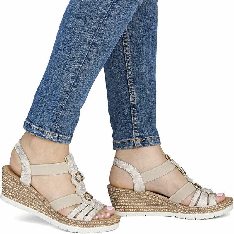Sandale espadrille për femra Rieker 619B2-60, bezhë