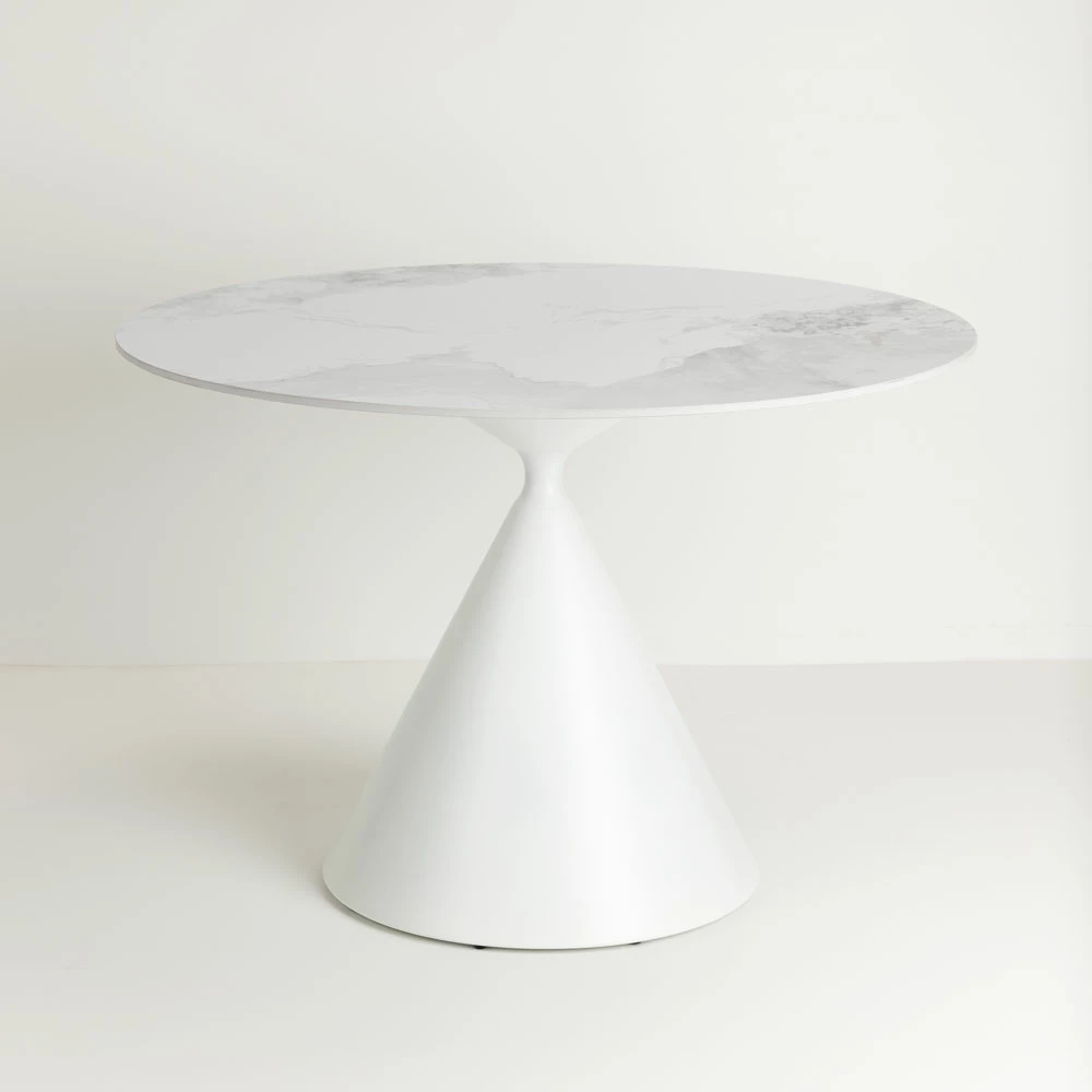 Tavolinë ATRIUM, ngjyrë e bardhë me model mermeri, 110x110x76cm