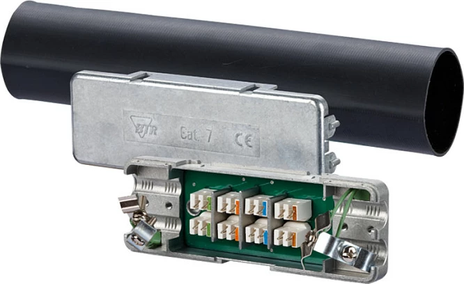 Lidhës kabllo rrjeti METZ CONNECT Cat.7 IP67, për Cat6/Cat6a/Cat7, i zi/argjendtë