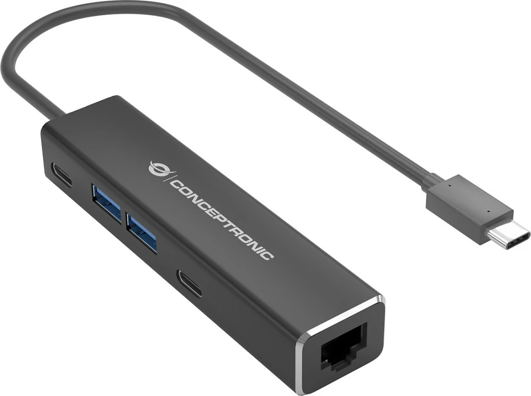 Adapter Ethernet USB-C Conceptronic ABBY14B, 2.5GbE, USB hub 2x USB-A 2x USB-C, gri