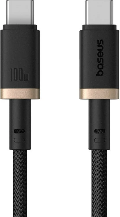 Kabëll Baseus Dura Type C në Type C, 100 W, 1 m, Zi, Ari