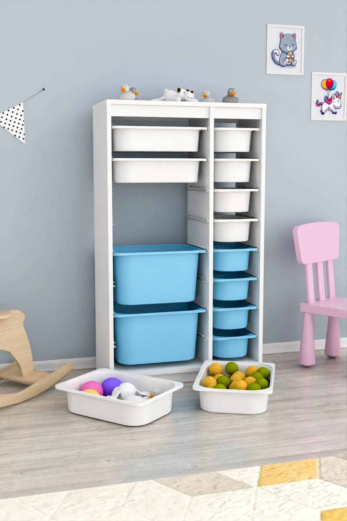 Dollap multifunksional Hanah Home, Montana Xs 2D4N8U, i bardhë, kaltër