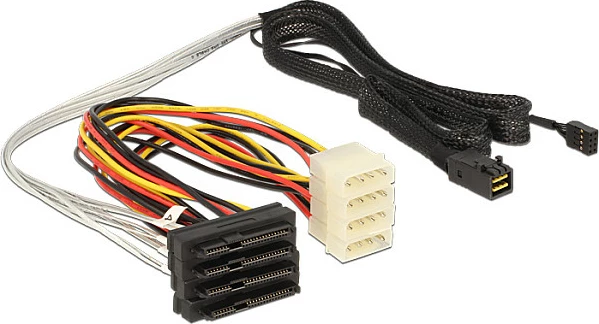Kabllo SAS DeLOCK 83391, Mini SAS HD SFF-8643 në 4x SAS SFF-8482, 1 m, multikolor