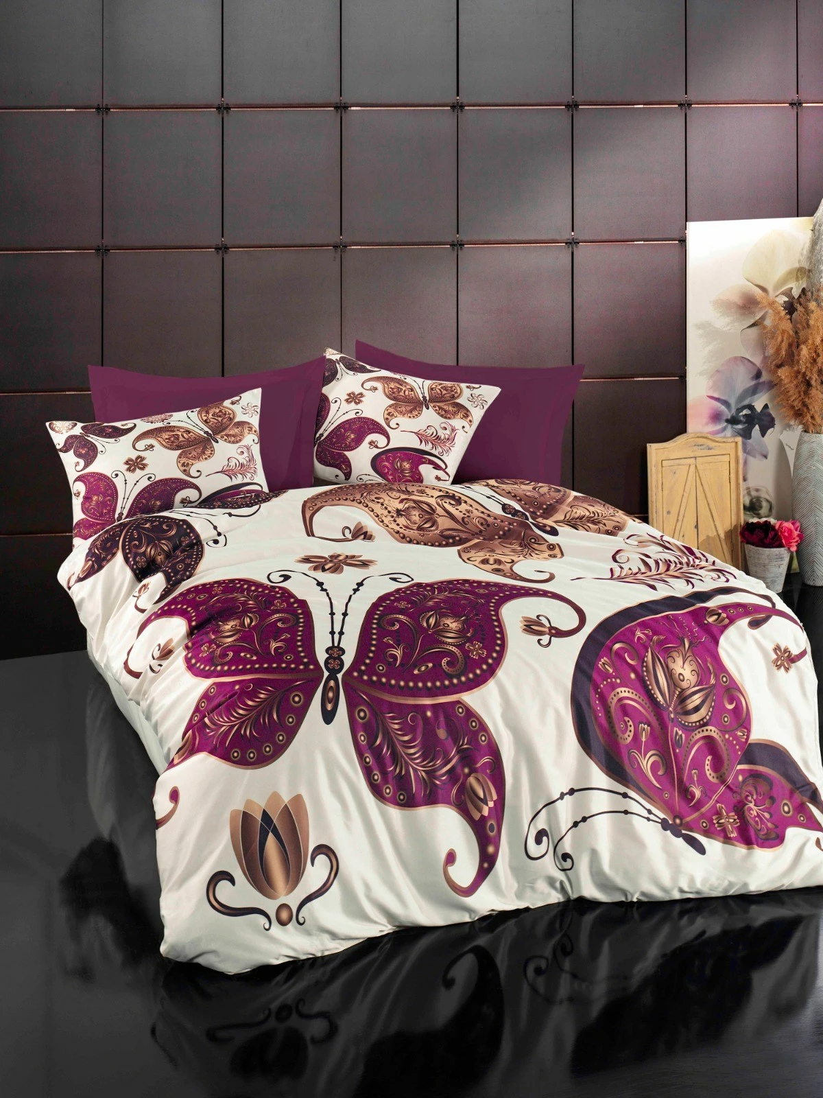 Set mbulesë për dyshek dopio, L'essentiel, 485, ngjyrë vjollcë, ari, e bardhë