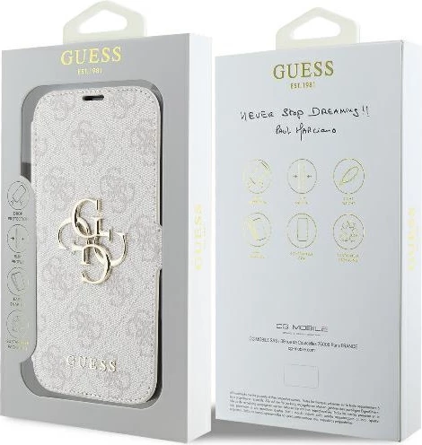 Mbështjellës Guess 4G Metal Logo për iPhone 16 Plus, Rozë