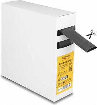 Tub termo-tkurrës DeLOCK, 5 m x 20 mm, raport 4:1, me ngjitës, i zi