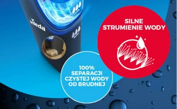 Mop i sheshtë, Vileda H2prO 175774, sistem ndarje uji, kokë 360°, dorezë 130 cm, e zezë/e kuqe