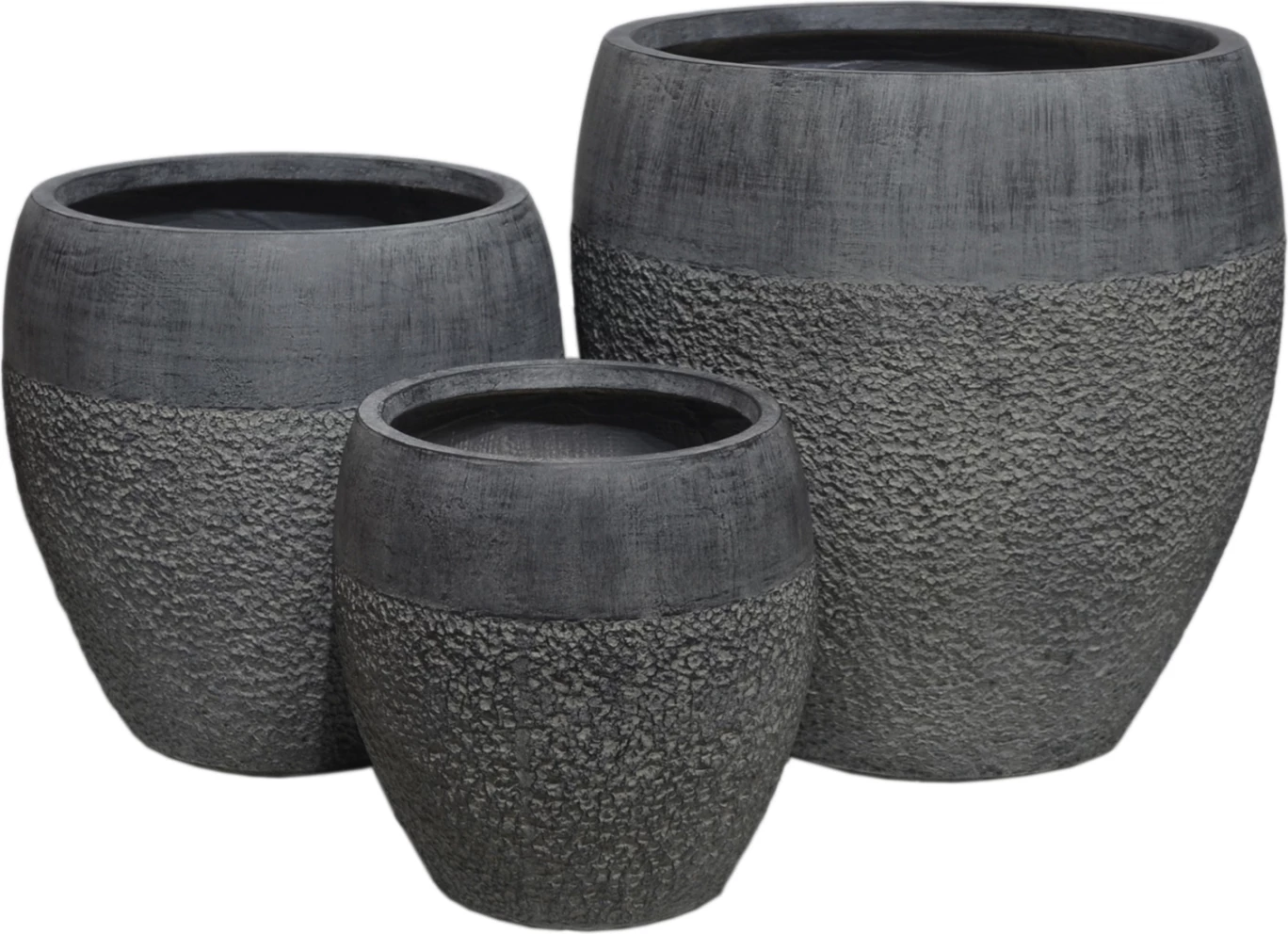 Set vazo për lule GARDENER, 3 copë, FiberClay, ngjyrë çimento e errët, Φ55x54Hcm