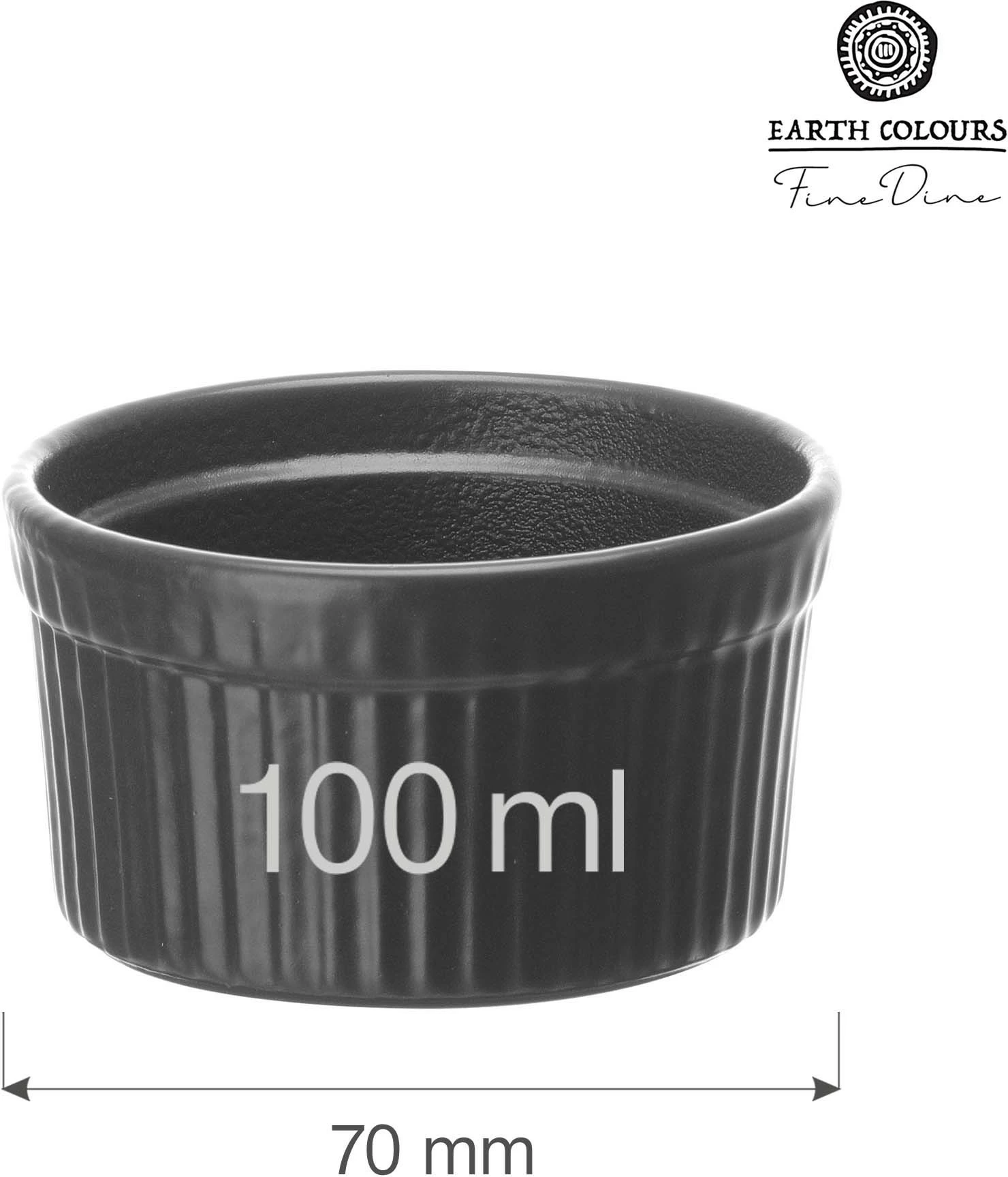 Ramekin Fine Dine Crust 100 ml 70x40 mm porcelan i përforcuar, e zezë, set 3 copë