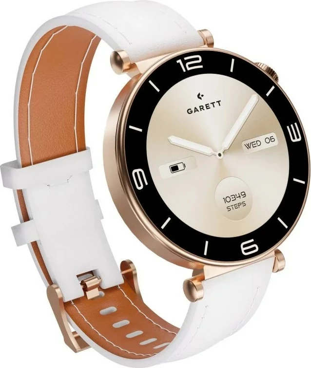 Smartwatch Garett Rose, AMOLED 1.32", 466x466, IP67, Bluetooth thirrje, bateri 260 mAh, ari rozë (mesh), set me rrip mesh + rrip lëkure
