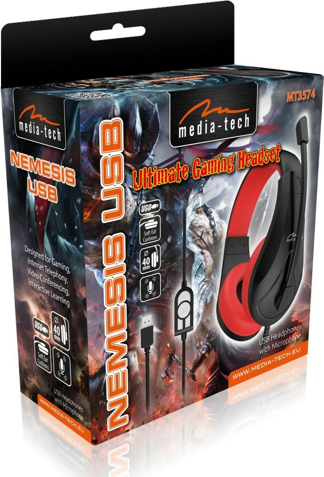 Kufje gaming Media-Tech NEMESIS MT3574 me mikrofon, USB, Zezë/Kuqe