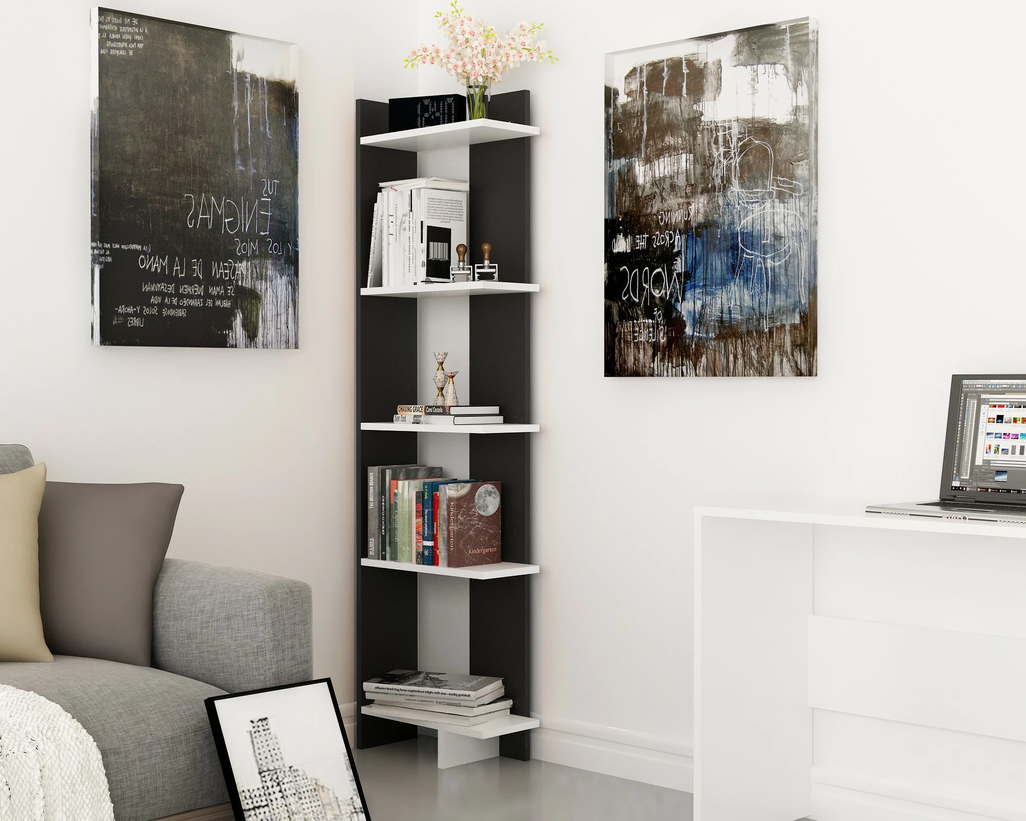 Raft librash Hanah Home, Als, i zi dhe i bardhë