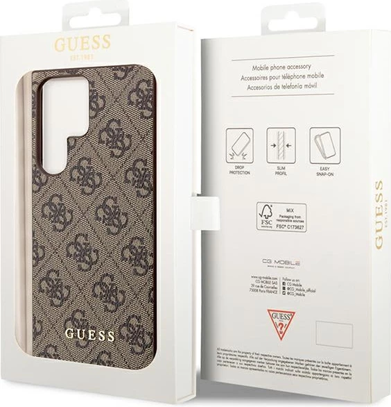 Mbështjellës Guess 4G Metal Gold Logo për Samsung Galaxy S23 Ultra, Kafe