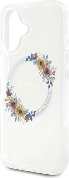 Mbështjellës Guess Flowers Wreath MagSafe për iPhone 16, Transparent