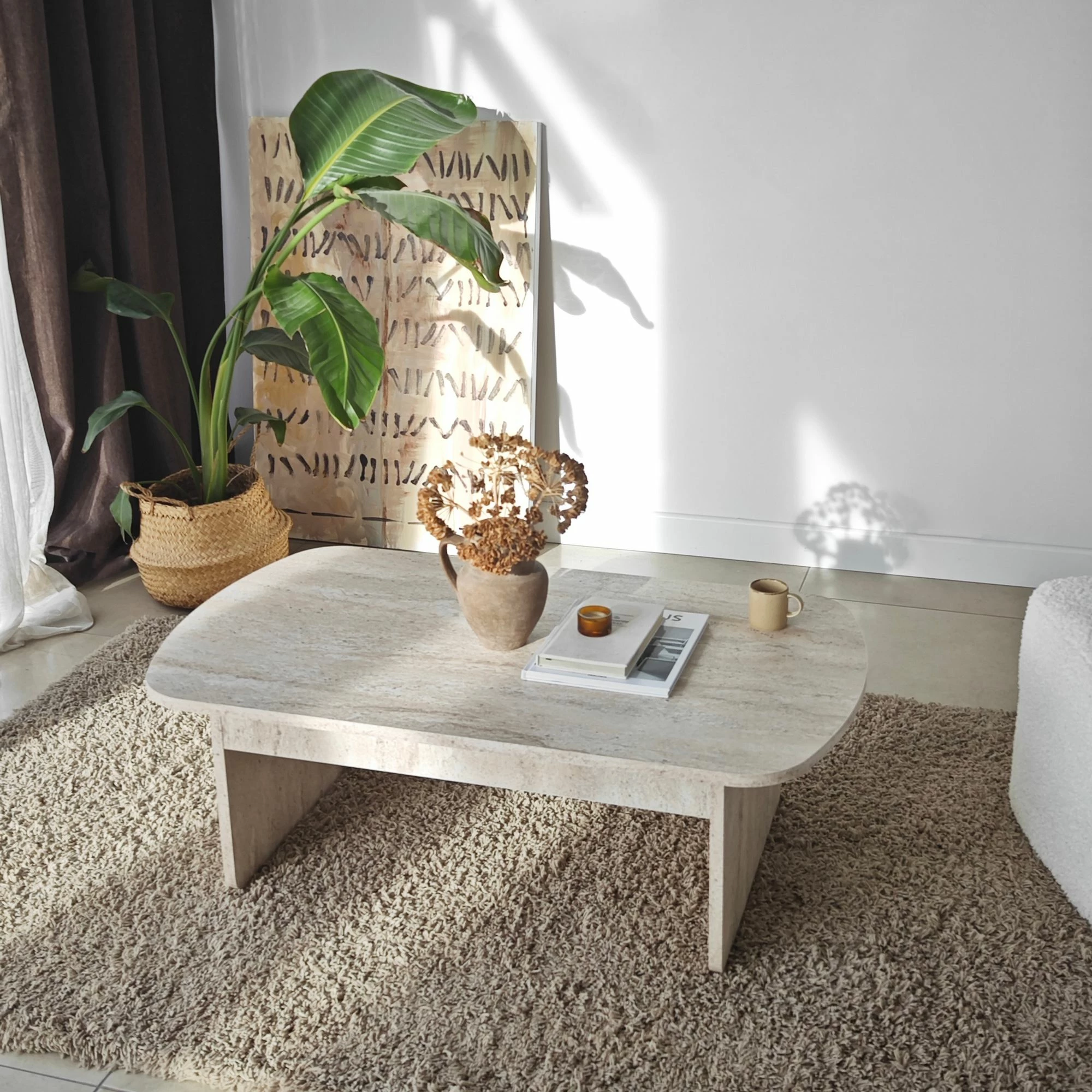 Tavolinë kafeje Skye Decor, ngjyrë travertin, Theseus
