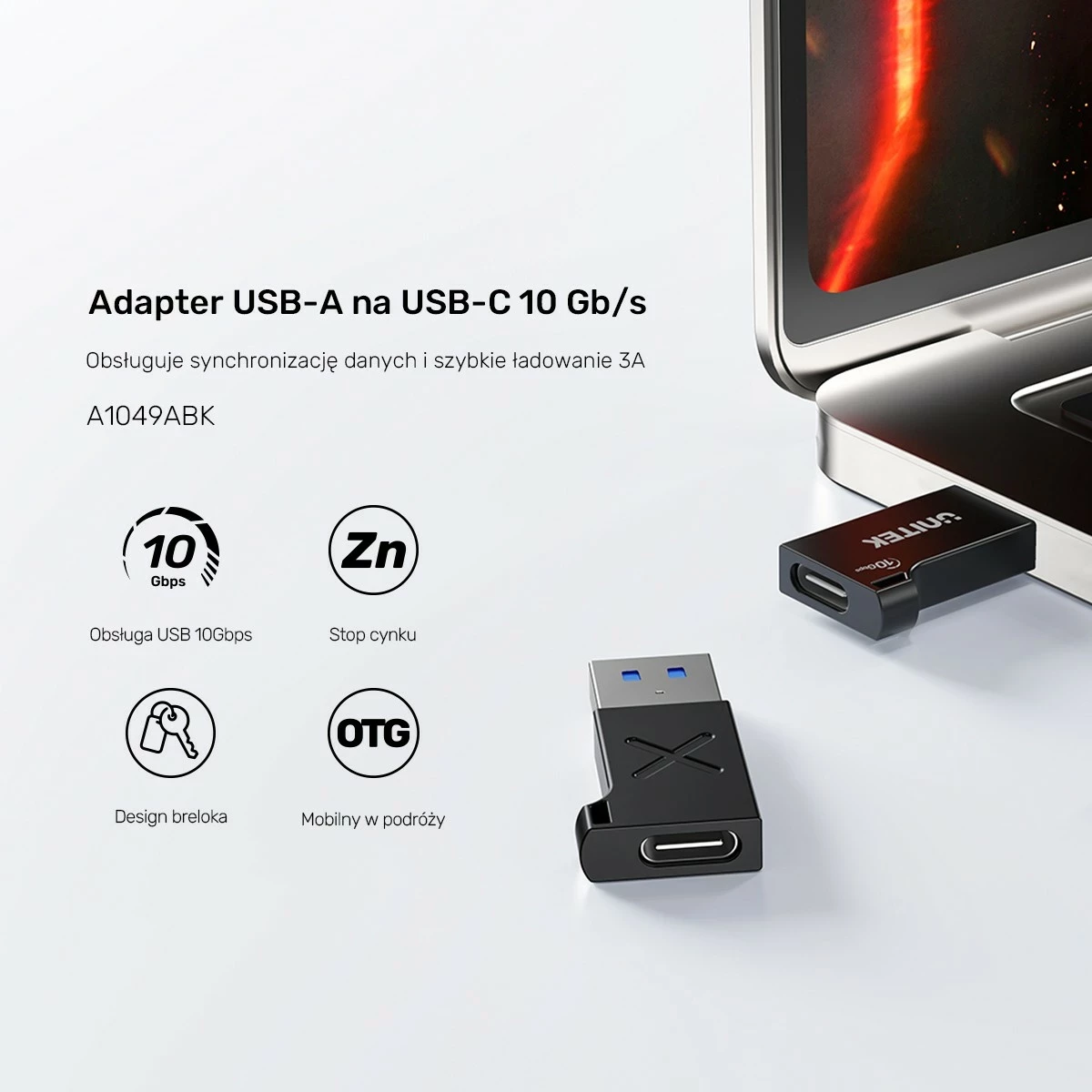 Adapter Unitek USB-A në USB-C 10Gbps, i zi
