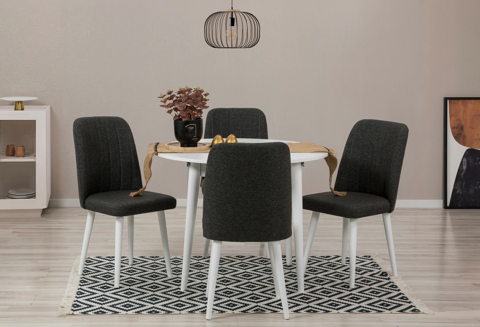 Set tavoline me karrige për ngrënie, zgjatshme, Skye Decor Vina 1053, e bardhë, antracit, 5 copë