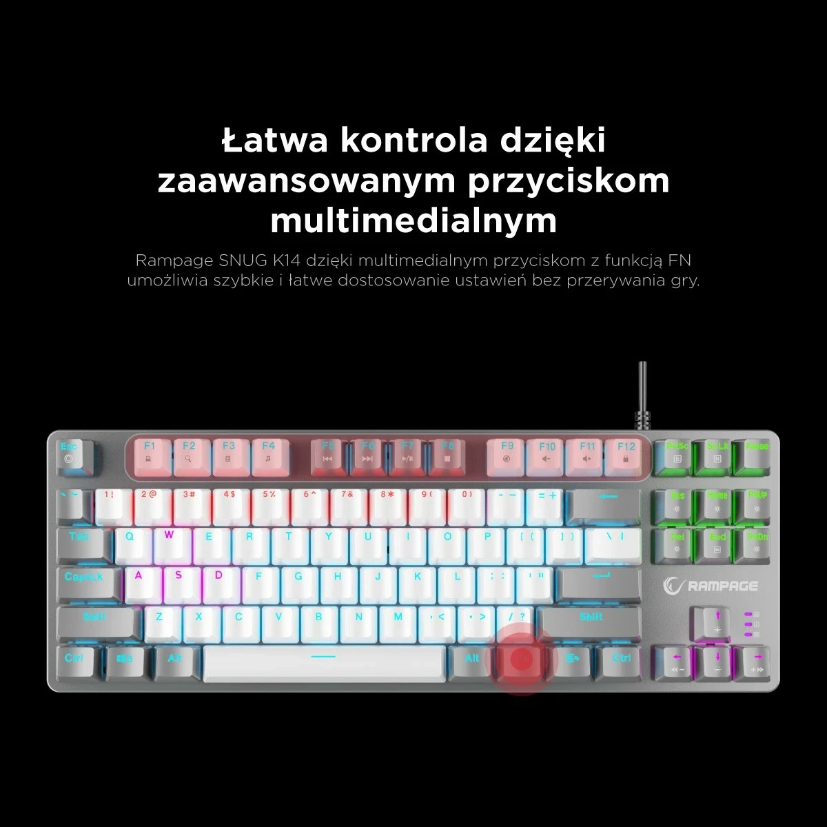 Tastierë mekanike gaming Rampage Snug RGB KRGD Red, 80%, anglisht, bardhë-gri