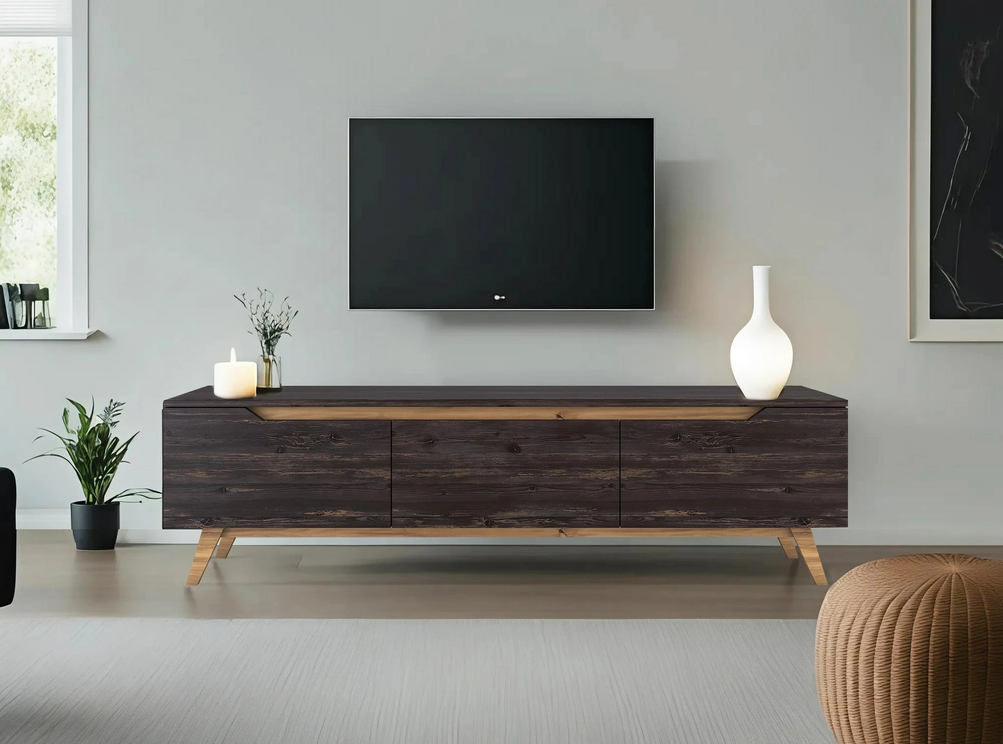 Komodë TV Skye Decor, D1 - 1009, ngjyrë e zezë dhe arre