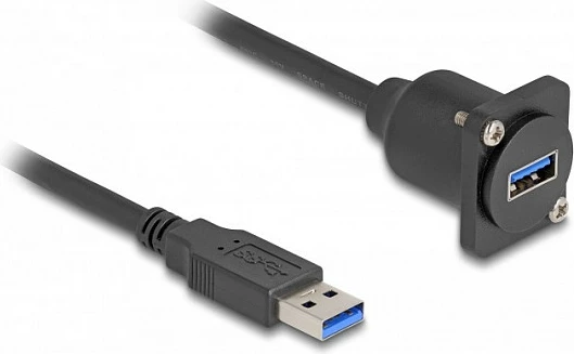 Kabllo USB DeLOCK USB 3.0 Type-A mashkull në Type-A femër, me montim paneli D-Type, 20 m, 5 Gbps, e zezë