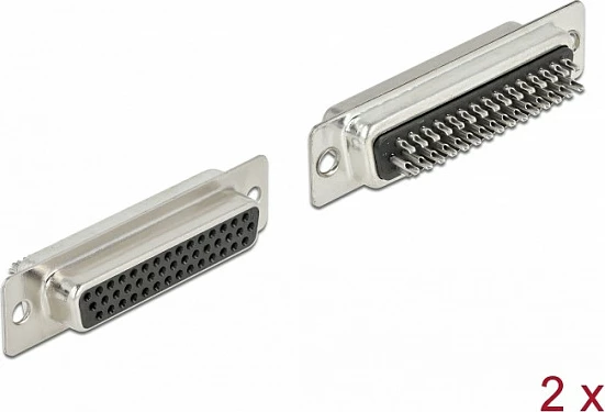 Konektor D-Sub HD 44-pin DeLOCK, femër, për saldim, 2 copë, zi/argjend