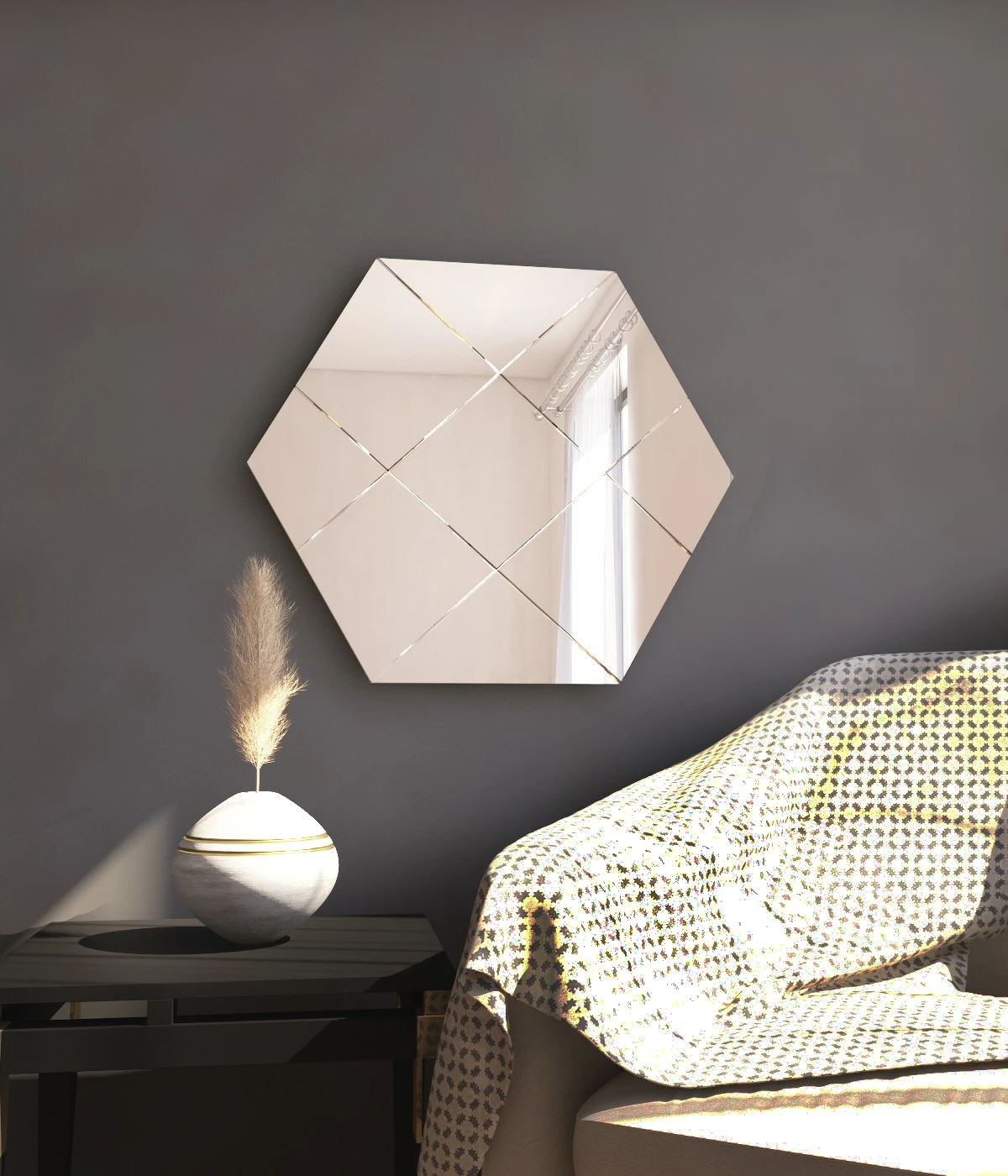Pasqyrë dekorative Argyle, e bardhë, Skye Decor, 70x60x2.2cm