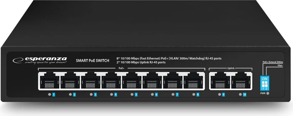 Switch Esperanza ENS106, 10 porta, PoE, 10/100, 96W, Zi