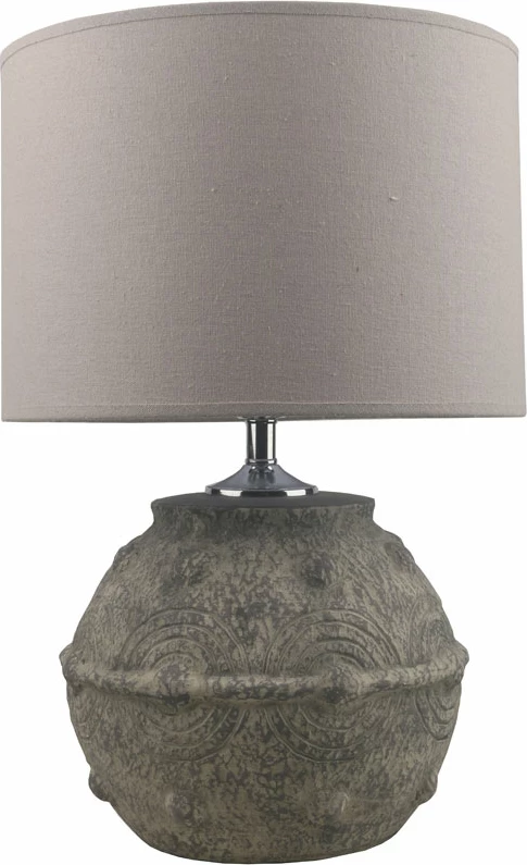 Llambë tavoline Festos, qeramikë, gri-kafe, abazhur bezhë, 26x26x50cm