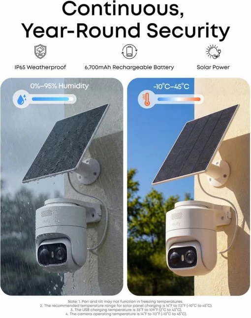 Kamerë sigurie CCTV ANKER Eufy Security eufyCam C37 2K, 360° AI tracking, solar panel, set 4 copë + bazë (HomeBase), e bardhë
