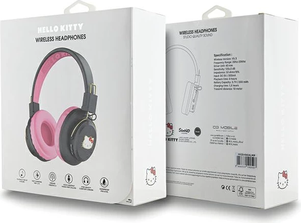 Kufje Bluetooth Hello Kitty Metal Logo, Hel000120-0, rozë/zezë