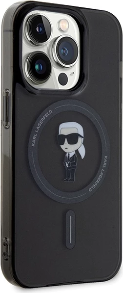 Mbështjellës Karl Lagerfeld IML Ikonik MagSafe për iPhone 15 Pro, i zi