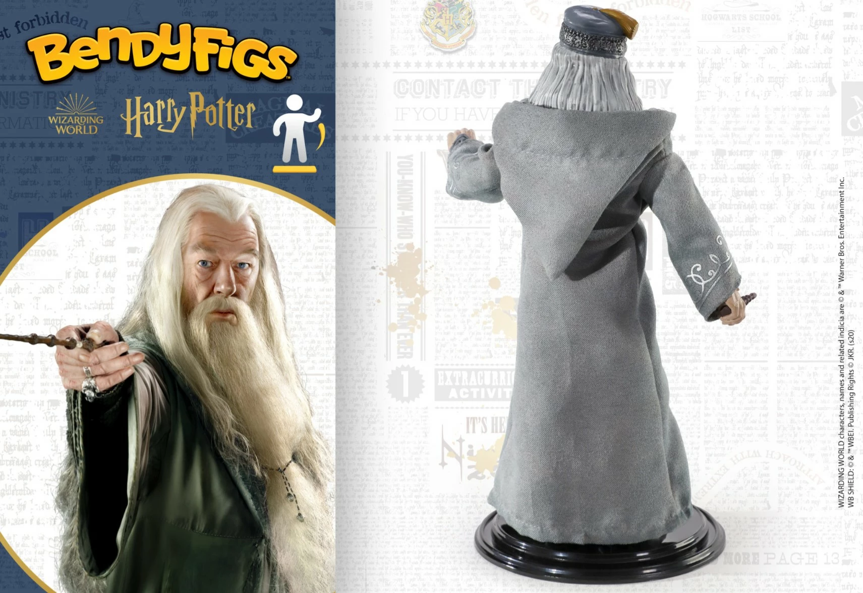Figurinë NOBLE COLLECTION Bendyfigs Harry Potter Albus Dumbledore 19 cm, e përkulshme, me mbajtëse