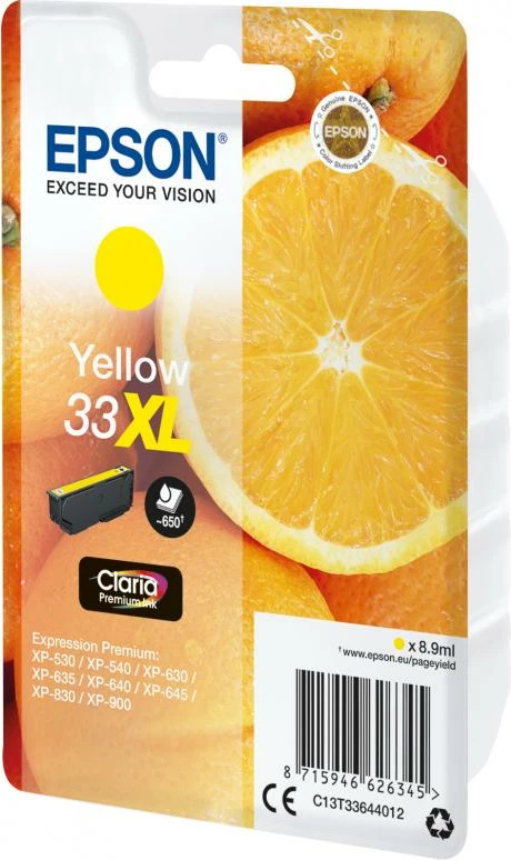 Patron boje Epson 33XL C13T33644012, rendiment i lartë, e verdhë
