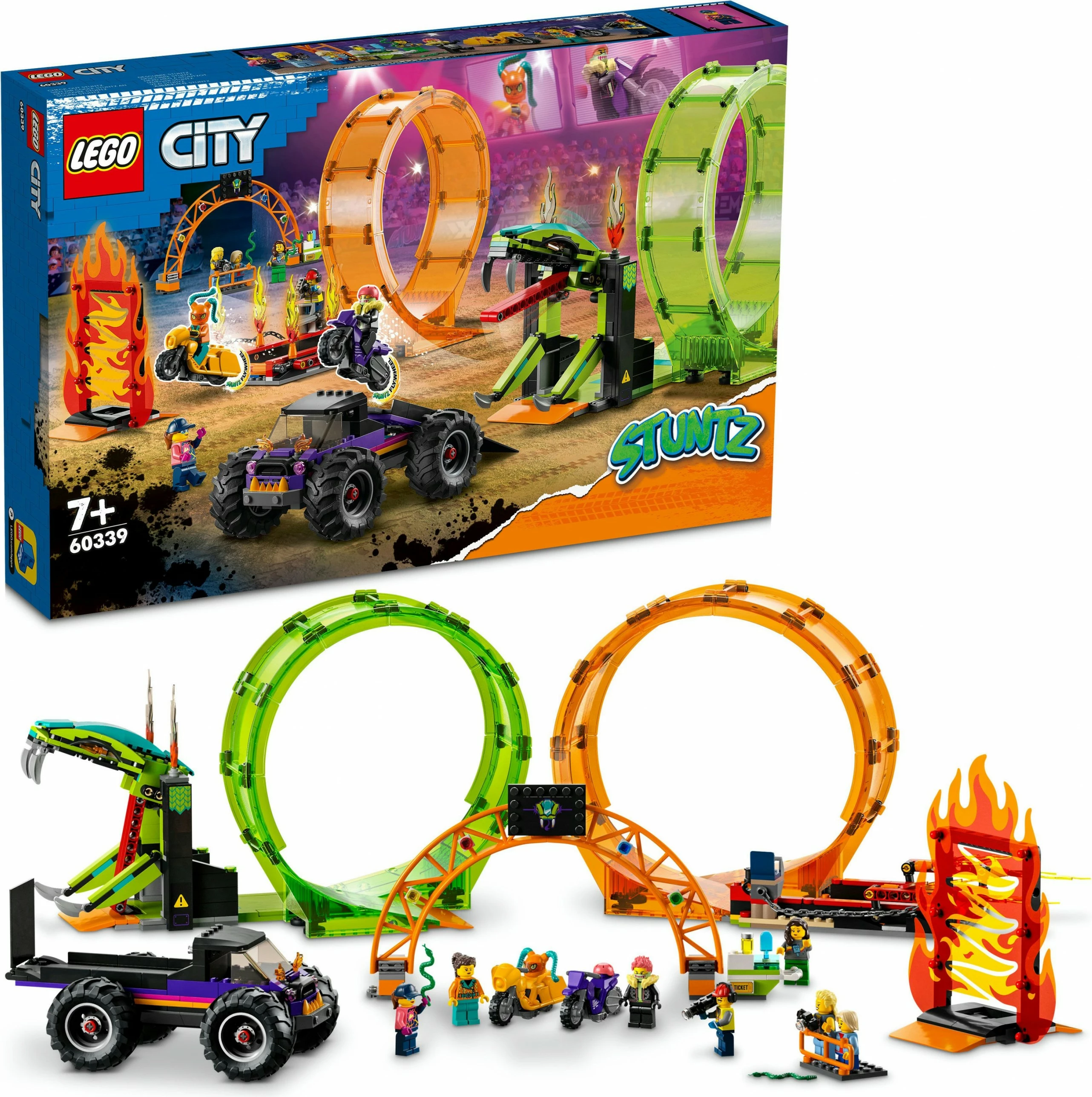 Set ndërtimi LEGO City Double Loop Stunt Arena, 598 pjesë, plastikë, shumëngjyrësh