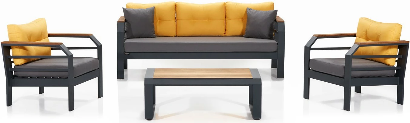 Set lounge për kopsht Skye Decor, 3+1+1+S, e verdhë, e zezë, gri